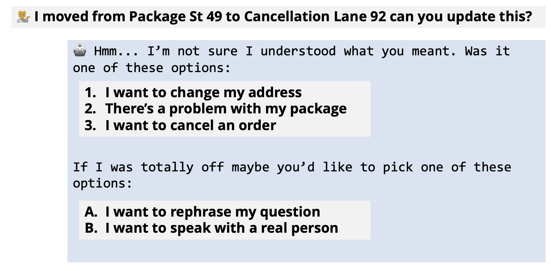 Example conversation where the bot is confused