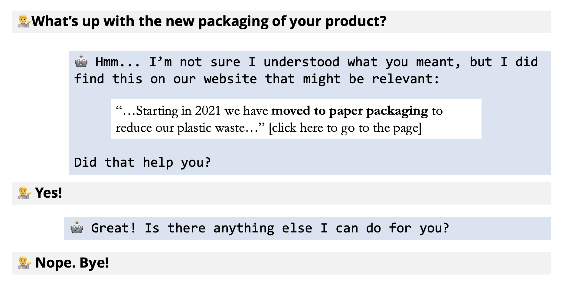 Example conversation of an infrequent intent