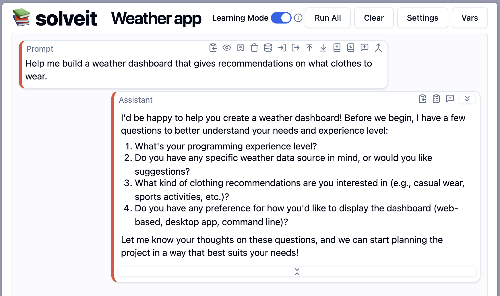 screenshot of solveit asking clarifying questions